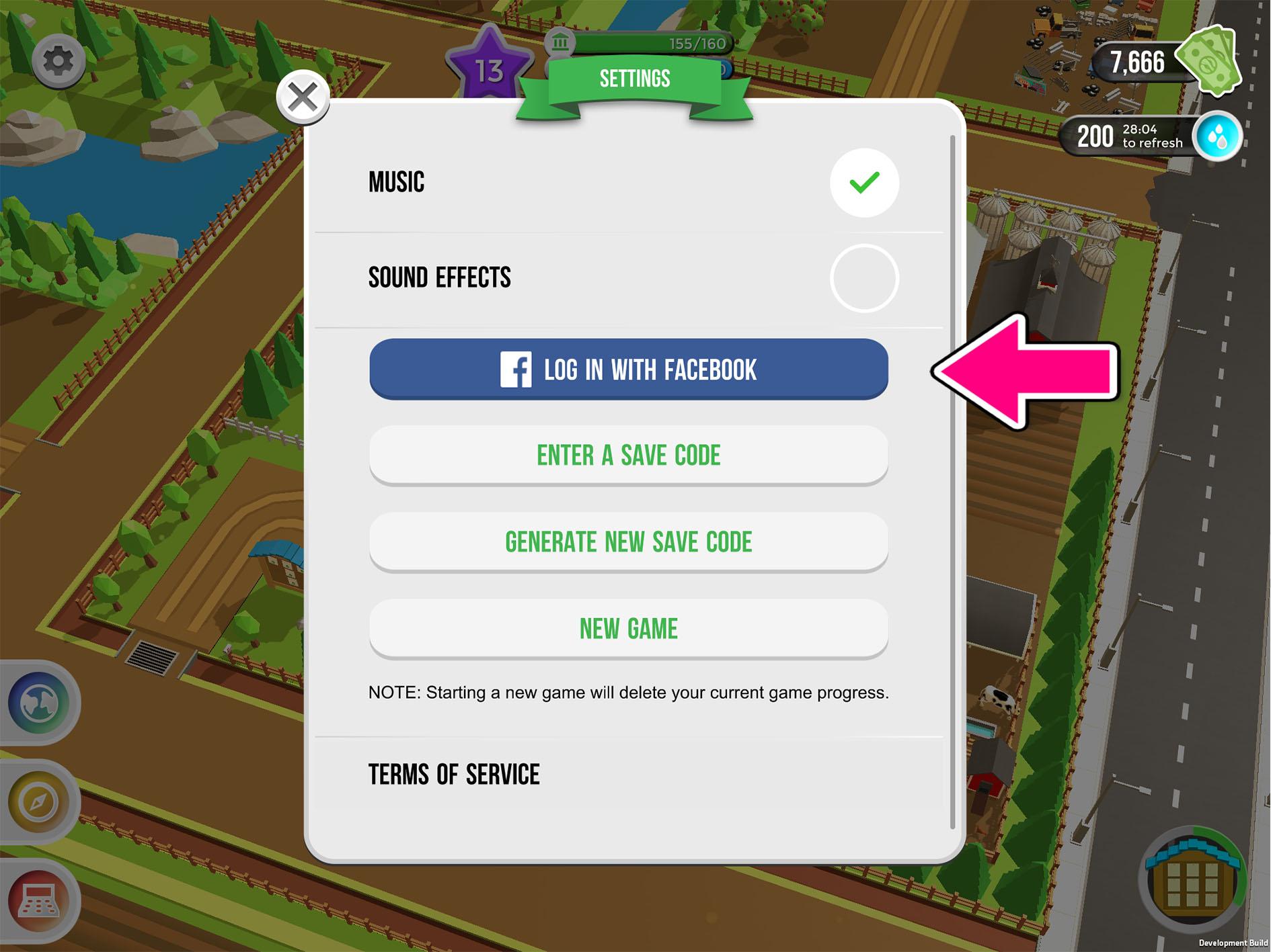 Log in to Farmers Game using Facebook