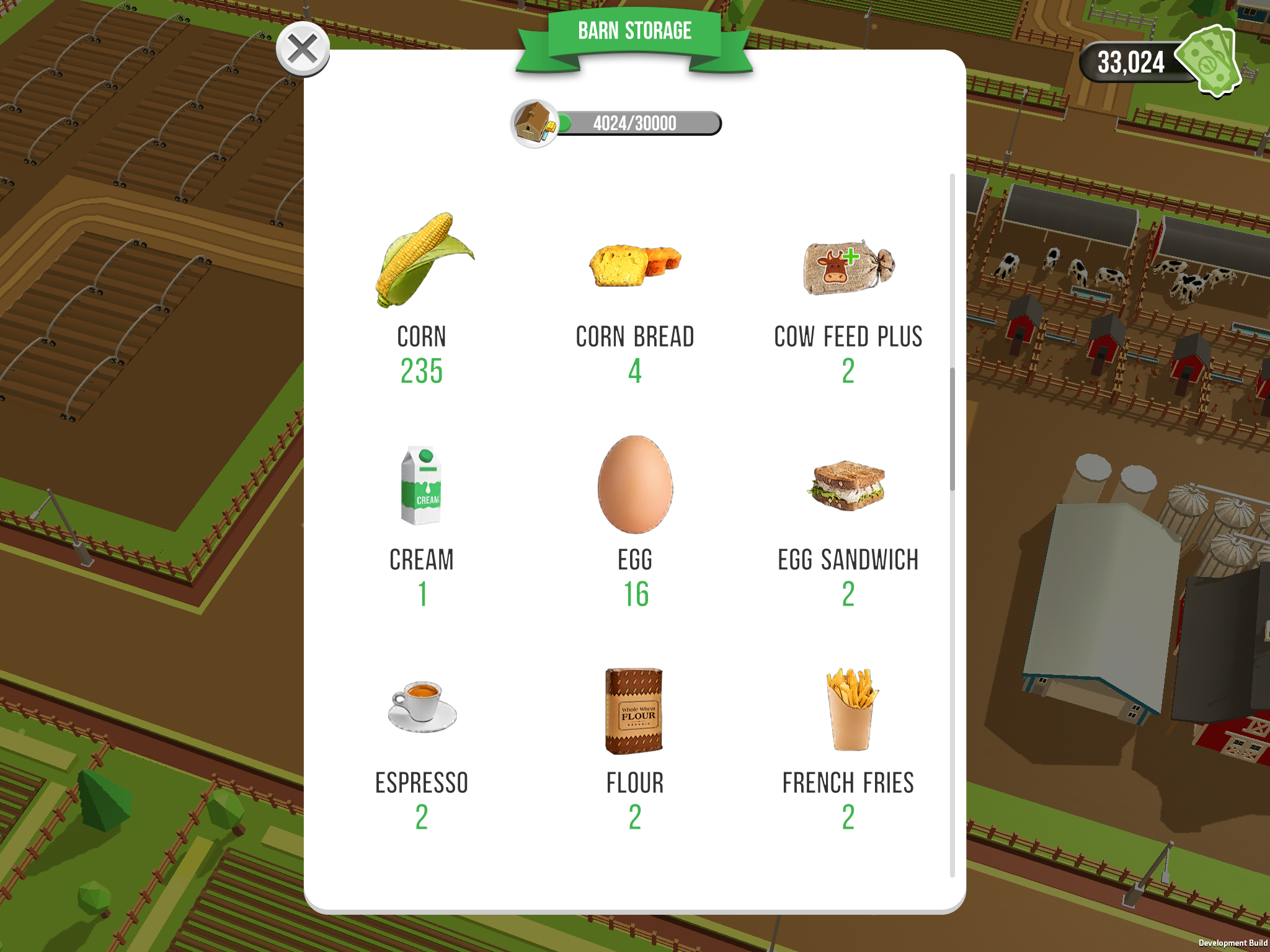 storage in the barn on farmers game app