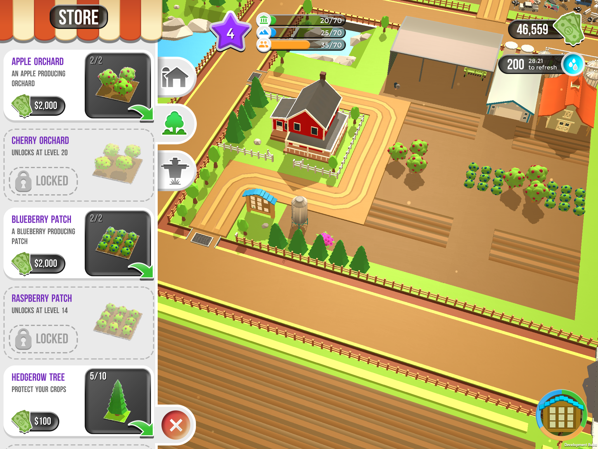 purchase orchards and berries from store on farmers2050 game app