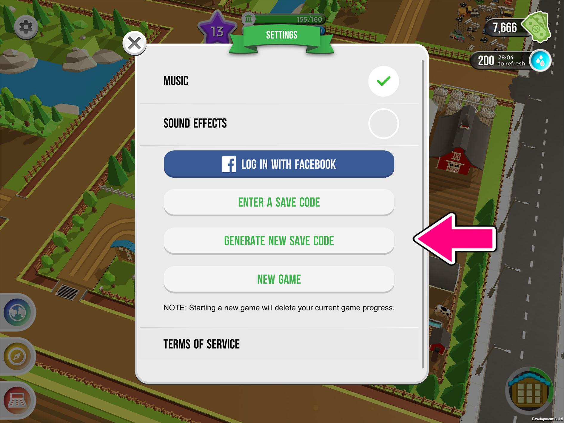 Generate new save code to save place in Farmers Game App